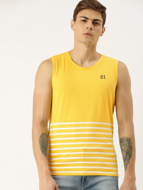 

SINGLE Men Yellow & White Striped Round Neck T-shirt