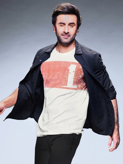 

SINGLE Men White Printed Slim Fit Round Neck T-shirt