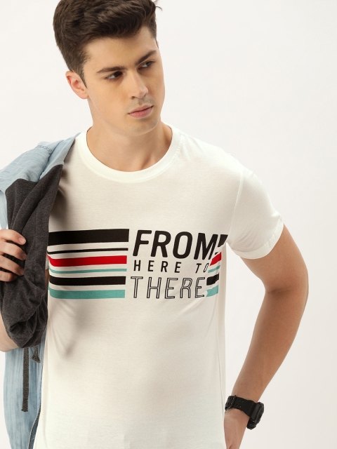 

SINGLE Men White Printed Slim Fit Round Neck T-shirt