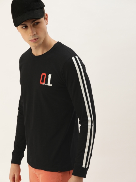 

SINGLE Men Black Solid Slim Fit Round Neck T-shirt