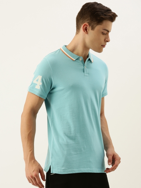 

SINGLE Men Blue Solid Polo Collar Pure Cotton T-shirt
