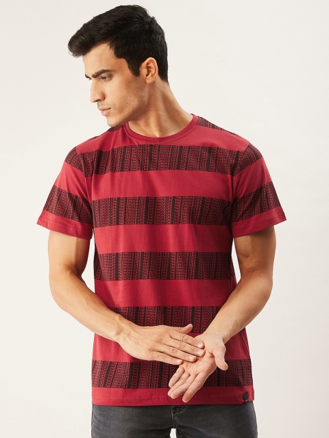 

SINGLE Men Red & Black Printed Round Neck T-shirt