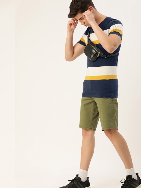 

SINGLE Men Navy Blue Colourblocked Slim Fit Round Neck T-shirt