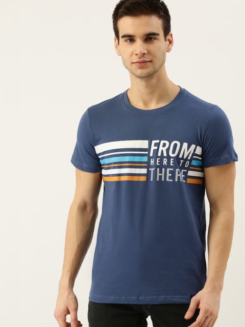 

SINGLE Men Blue Printed Round Neck T-shirt