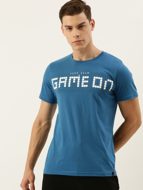 

SINGLE Men Blue Printed Slim Fit Round Neck T-shirt