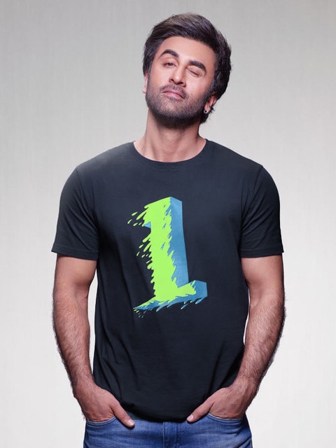 

SINGLE Men Navy Blue Printed Slim Fit Round Neck Pure Cotton T-shirt