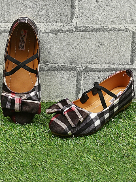 

DChica Girls Black & Brown Checked Suede Ballerinas