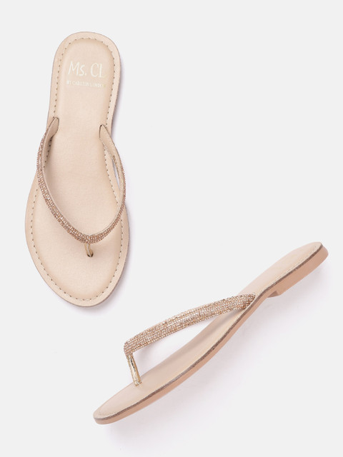 

MS. CL by Carlton London Women Gold-Toned Embellished Open Toe Flats