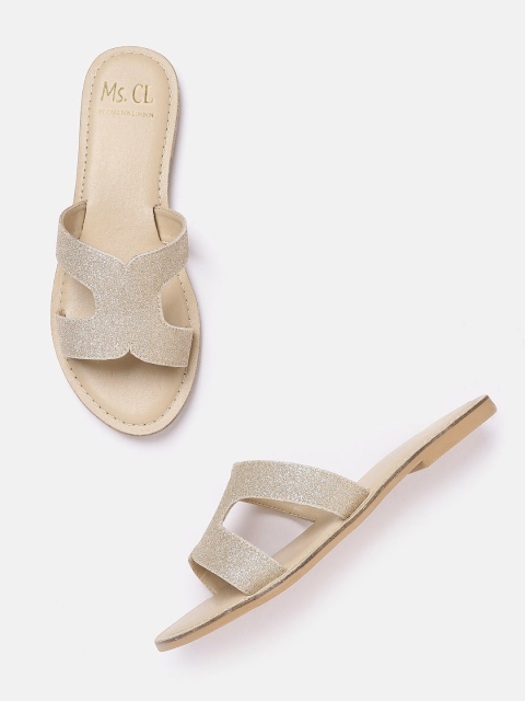 

MS. CL by Carlton London Women Gold-Toned Glitter Open Toe Flats
