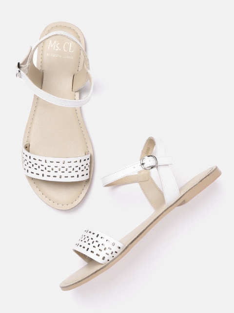 

MS. CL by Carlton London Women White Laser Cut Open Toe Flats