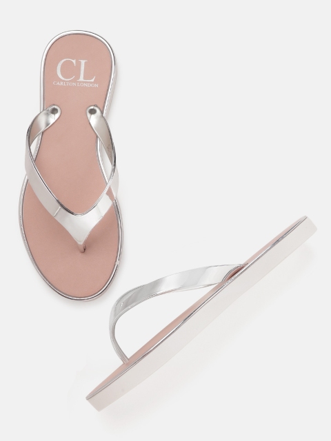 

Carlton London Women Silver-Toned Solid Open Toe Flats