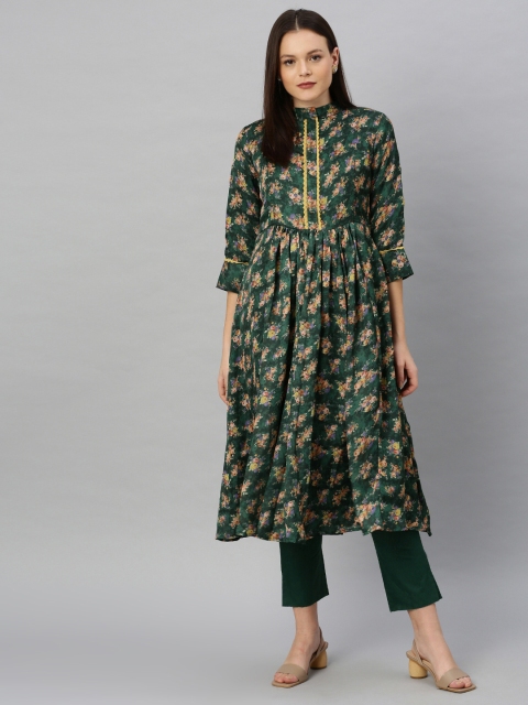 

Inddus Women Green Printed Kurta with Trousers