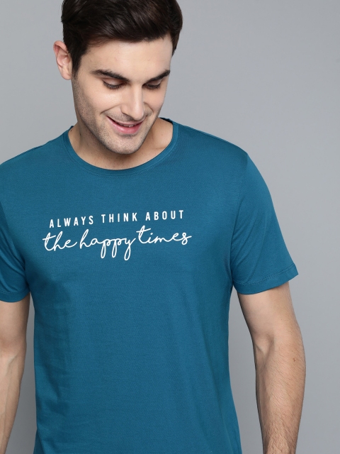 

Mast & Harbour Men Teal Blue & White Printed Round Neck T-shirt