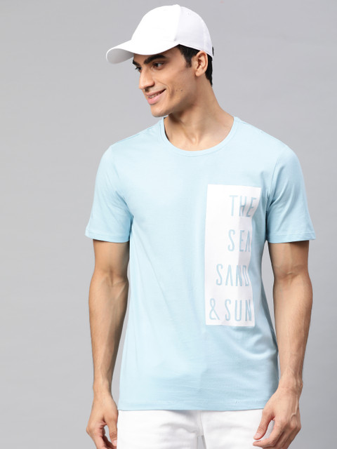 

Mast & Harbour Men Blue Printed Round Neck T-shirt