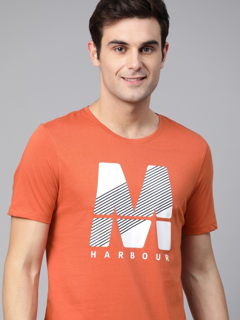 

Mast & Harbour Men Orange & White Printed Round Neck T-shirt