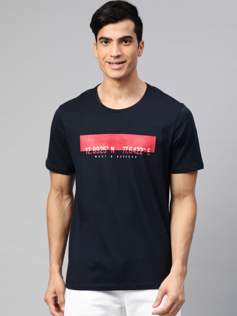

Mast & Harbour Men Navy Blue Printed Round Neck T-shirt