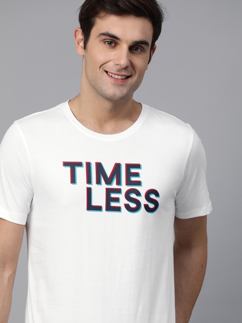 

Mast & Harbour Men White & Navy Blue Printed Round Neck T-shirt