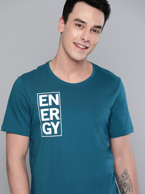

Mast & Harbour Men Teal Blue & White Printed Round Neck T-shirt