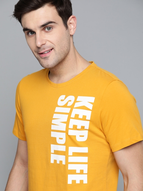 

Mast & Harbour Men Mustard Yellow & White Printed Round Neck T-shirt