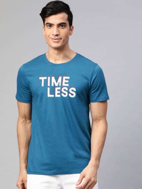 

Mast & Harbour Men Teal Blue Printed Round Neck T-shirt