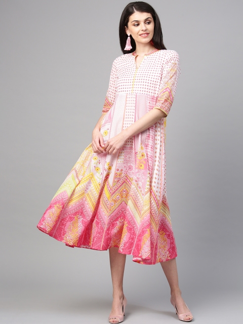

AURELIA Women Pink & White Printed A-Line Dress