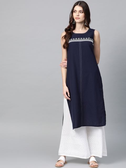 

AURELIA Women Navy Blue Straight Kurta
