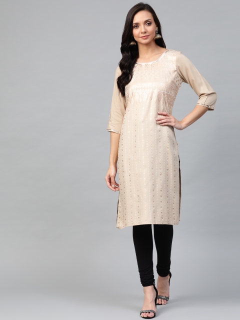 

AURELIA Women Beige & Golden Ethnic Printed Straight Kurta