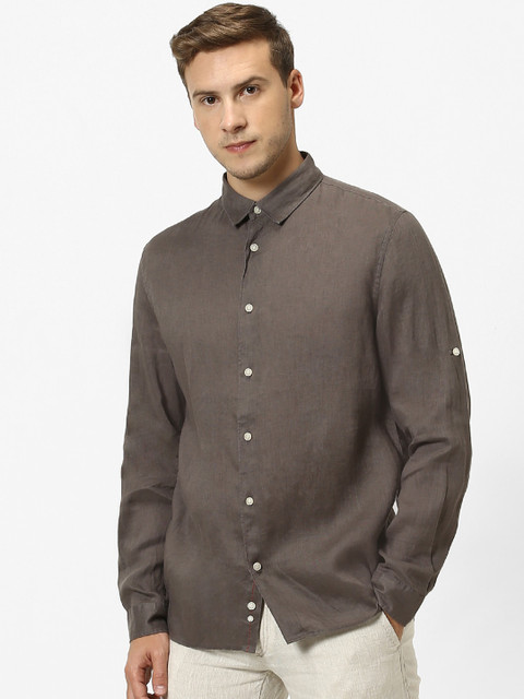 

Celio Men Khaki Brown Regular Fit Solid Pure Linen Casual Sustainable Shirt