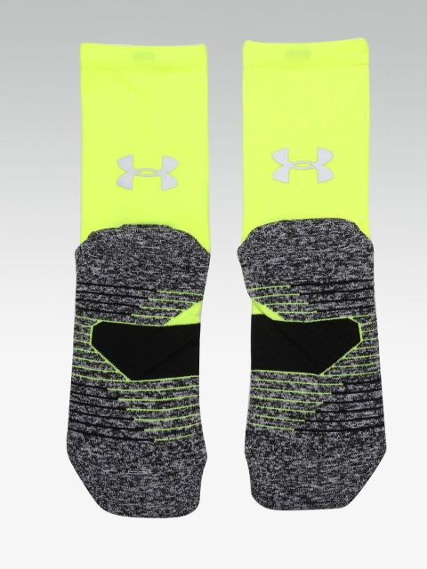 

UNDER ARMOUR Unisex Fluorescent Green Colourblocked Cushion Crew Running Socks
