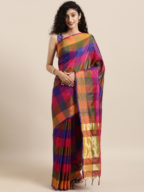 

KALINI Multicoloured Art Silk Checked Saree, Multi