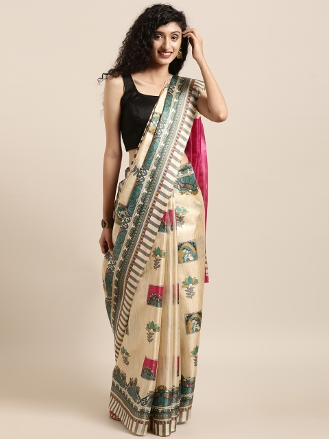 

GoSriKi Beige & Grey Art Silk Printed Mysore Silk Saree
