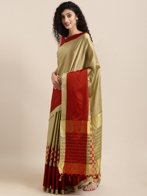 

KALINI Beige & Red Art Silk Solid Saree