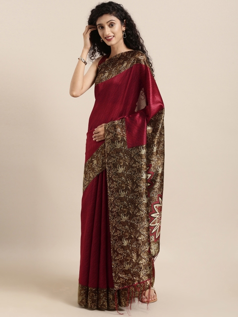 

KALINI Maroon Art Silk Solid Mysore Silk Saree