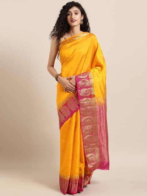 

KALINI Mustard Silk Blend Woven Design Kanjeevaram Saree