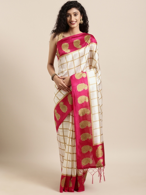 

KALINI Off-White & Gold-Toned Art Silk Printed Mysore Silk Saree