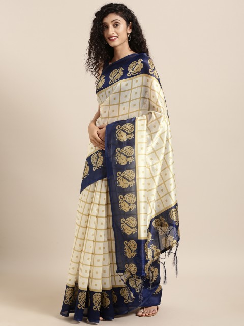 

KALINI Off-White & Beige Art Silk Checked Saree