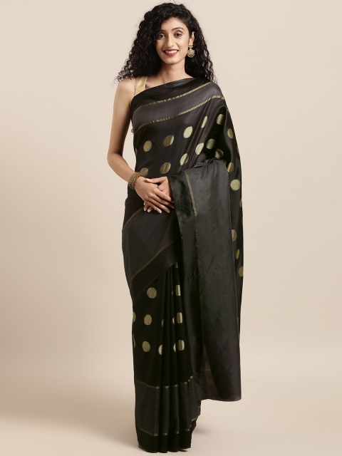 

GoSriKi Black & Yellow Art Silk Woven Design Chettinad Saree