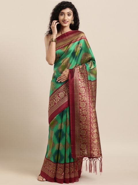 

KALINI Green & Maroon Art Silk Printed Mysore Silk Saree