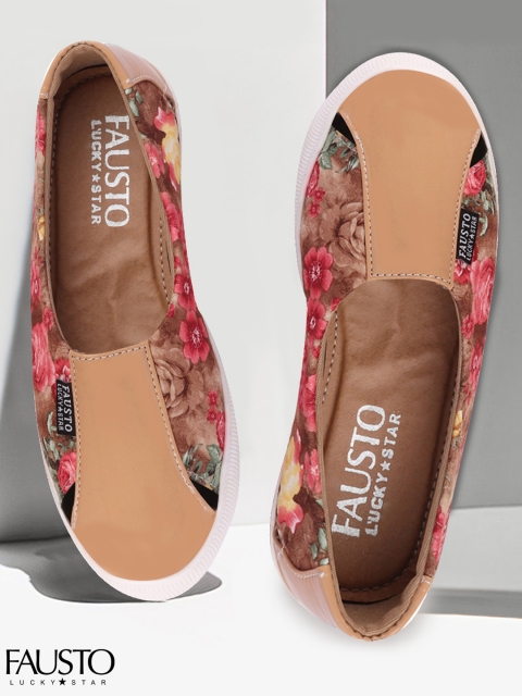 

FAUSTO Women Brown Printed Slip-On Sneakers