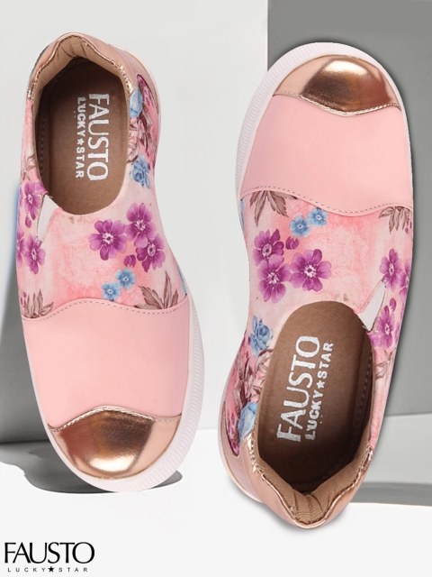 

FAUSTO Women Pink Floral Print Lightweight Slip-On Sneakers