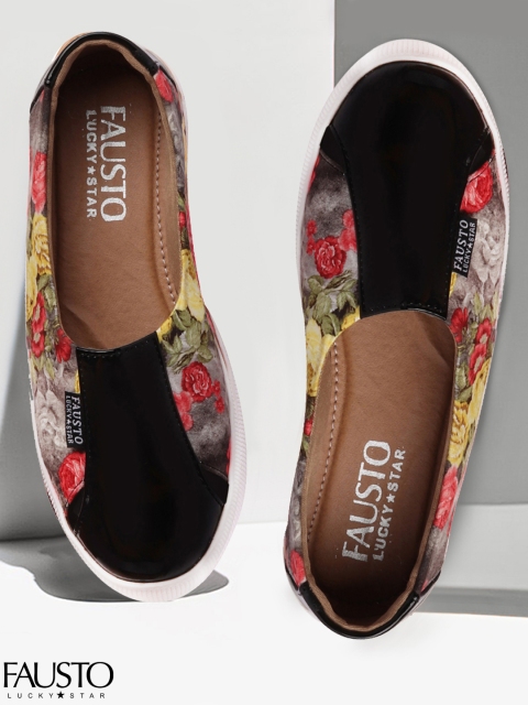 

FAUSTO Women Black & Grey Printed Slip-On Sneakers
