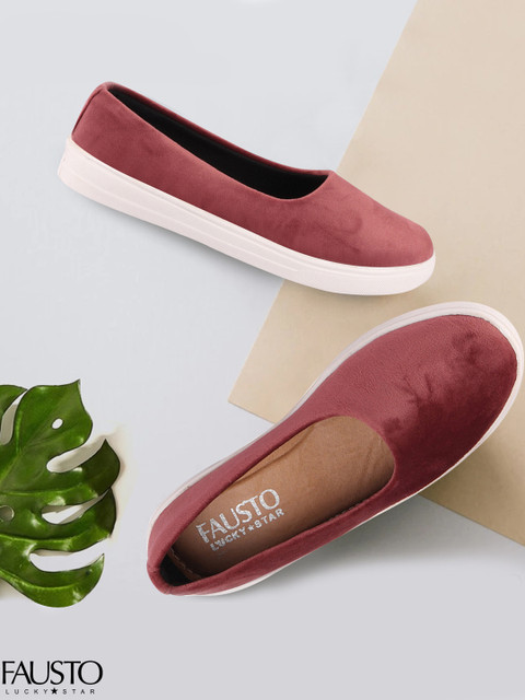 

FAUSTO Women Pink Lightweight Velvet Slip-On Sneakers