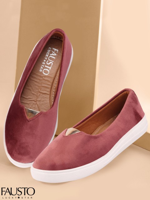 

FAUSTO Women Peach-Coloured Lightweight Velvet Slip-On Sneakers