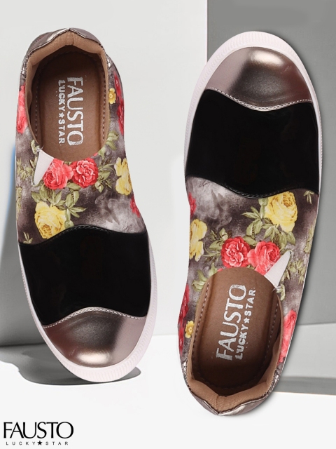 

FAUSTO Women Black & Red Floral Print Lightweight Slip-On Sneakers