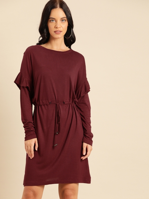 

Ms.Taken Women Maroon Solid Sheath Dress with Tie-Up Detail