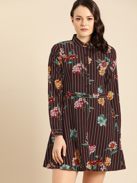 

Ms.Taken Women Black & Red Striped Shirt Dress