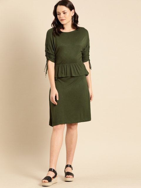 

Ms.Taken Women Olive Green Solid Peplum Dress