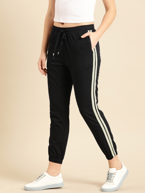 

Ms.Taken Women Black Regular Fit Solid Joggers With Side Stripes