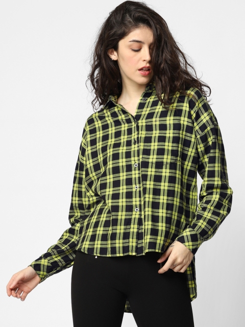 

ONLY Women Black & Yellow Regular Fit Checked Casual Shirt