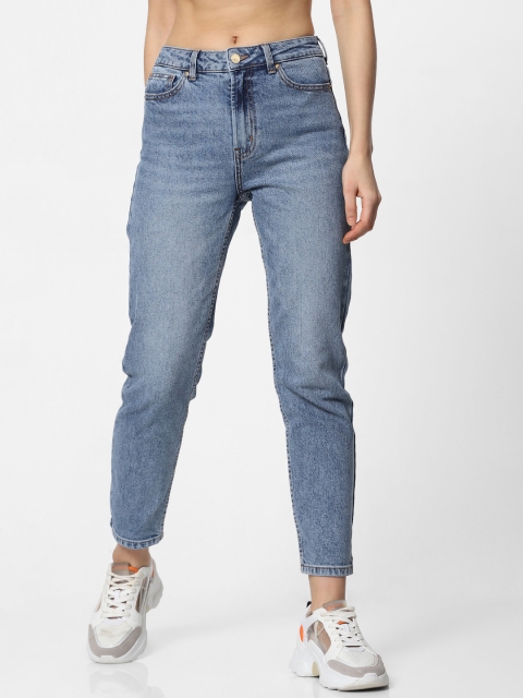 

ONLY Women Blue Emily Straight Fit High-Rise Clean Look Stretchable Cropped Jeans